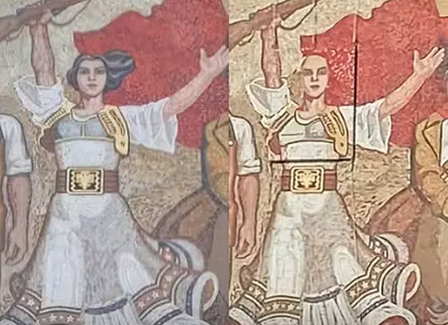 Cm*nduri! Me kokën e “qethur”, cfare fshihet pas “transformimit” te vajzes me pushkë te mozaiku në Tiranë?